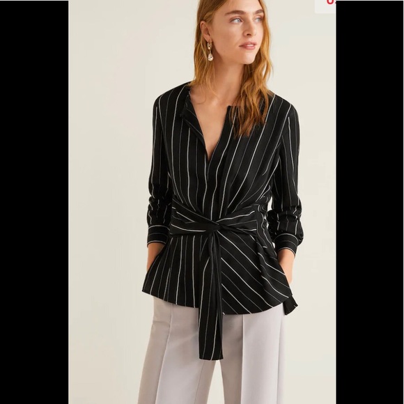 Mango Tops - Mango Striped bow blouse